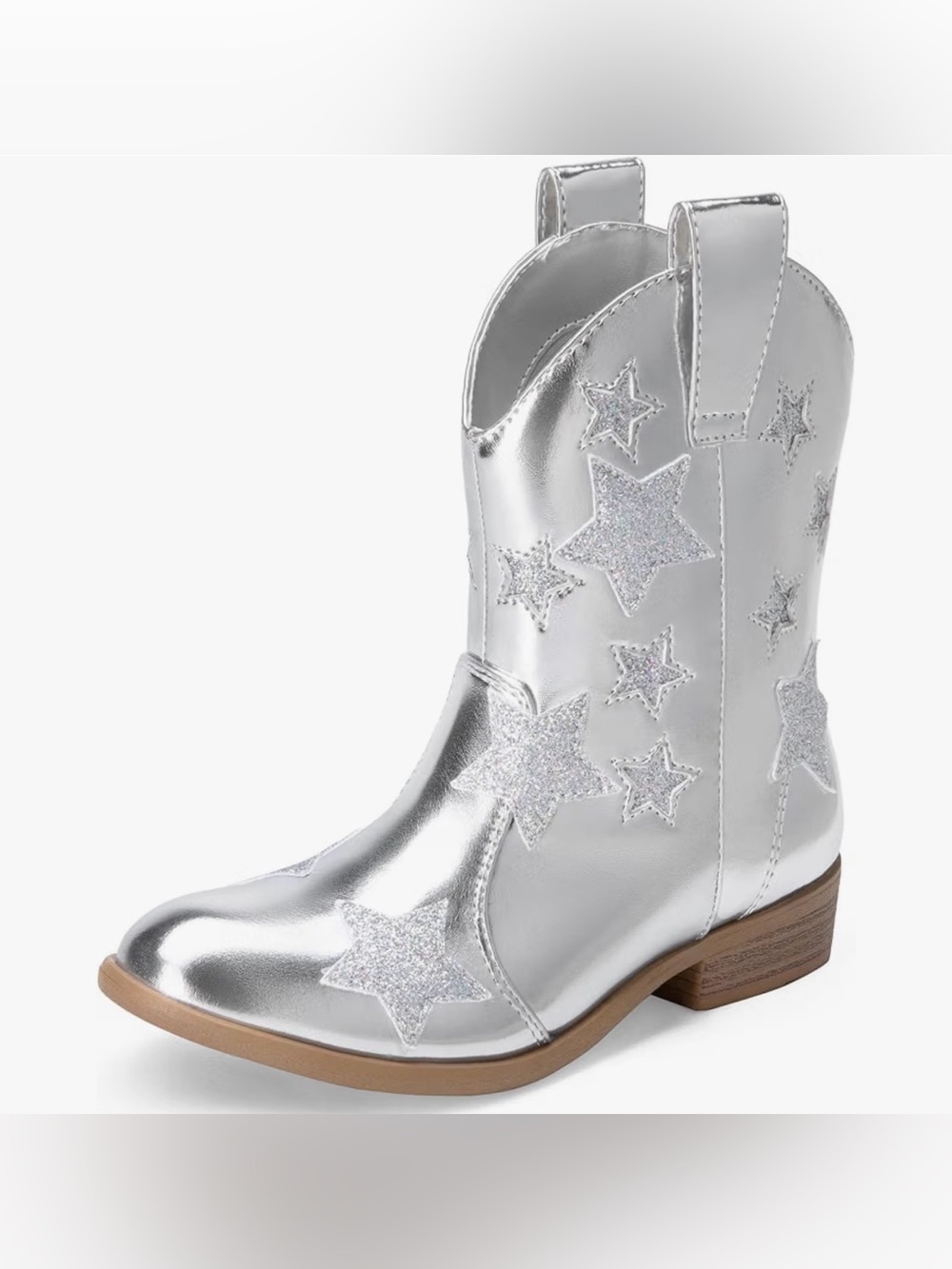 Girls Silver Star Cowboy Boots - Metallic Western Style - Size 9T